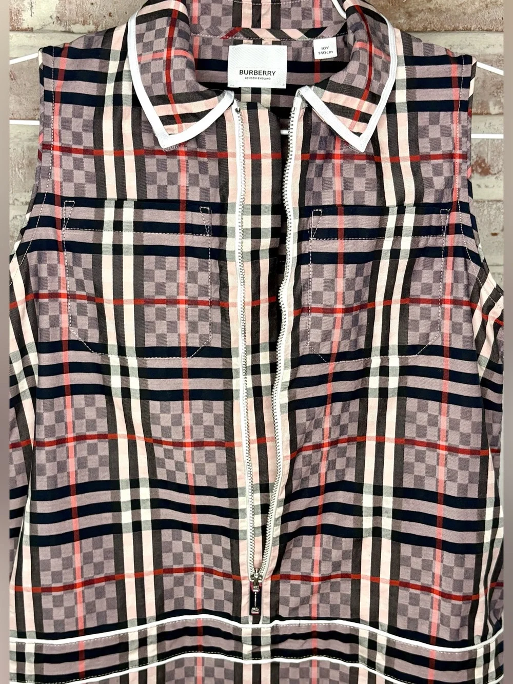 Burberry Girl's Carlotta Checkerboard Plaid Collared Sleeveless Dress size 10Y